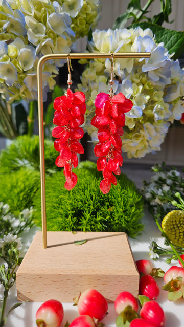 Wisteria Hydrangea Earrings-Red